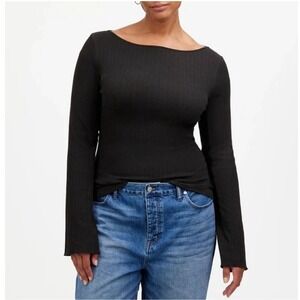 Madewell Ribbed Long-Sleeve Boatneck Top WMNS XL Black Pullover Stretch Slim Fit